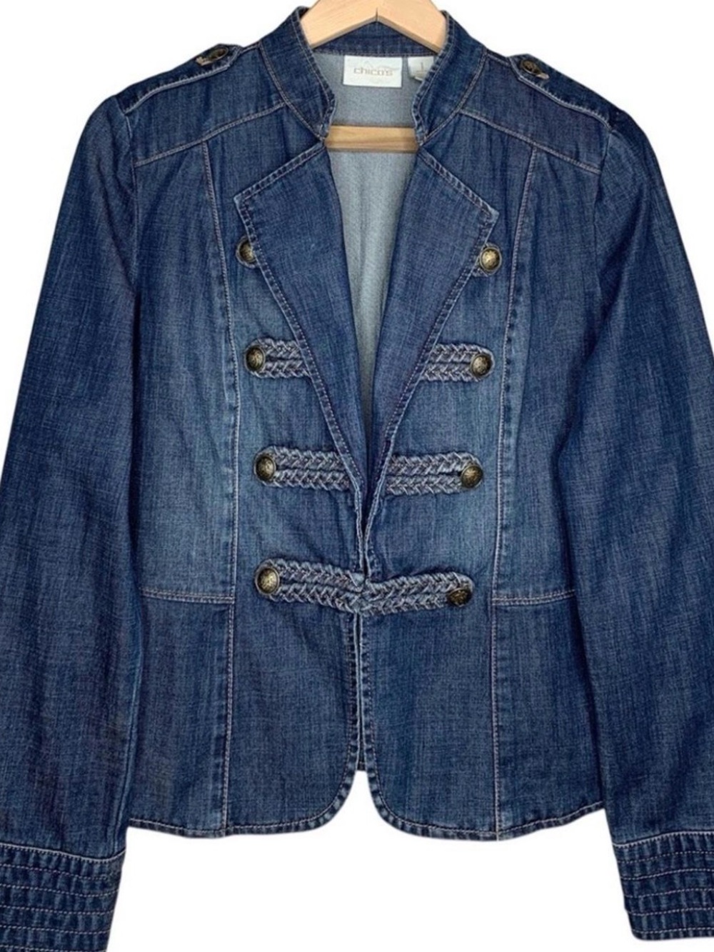 CHICOS Denim Military-Style Jacket - Blue - Picture 2 of 12